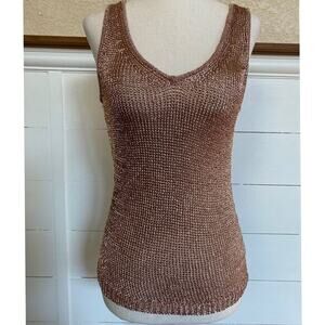 Bar III‎ Womens Metallic Mesh Knit Sleeveless Sweater Tank Rose Gold sz XS